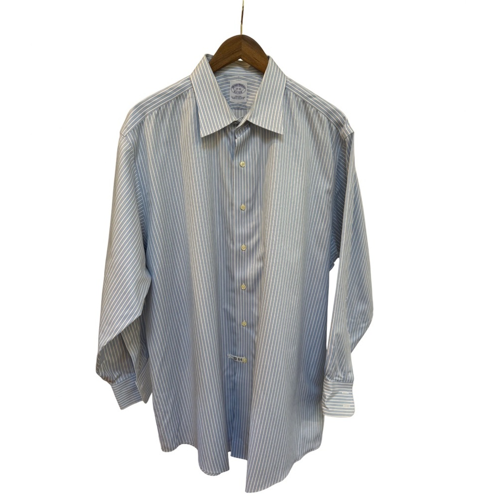 Brooks Brothers Men’s Dress Shirt, Blue & White Stripe, 17-33, Egyptian Cotton